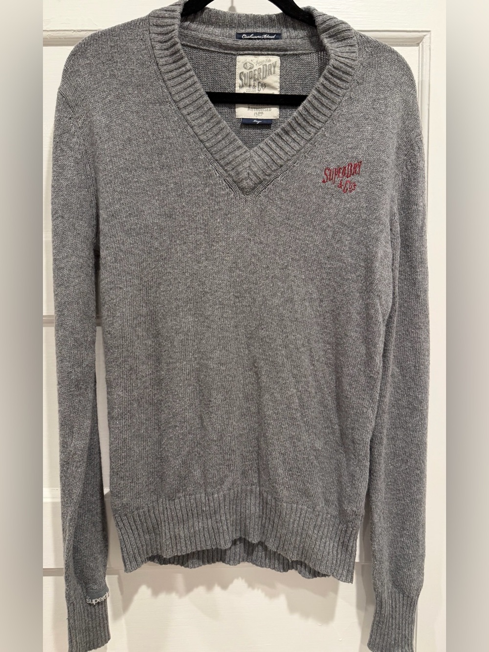 Superdry Men's Gray V-Neck Cashmere Knit Sweater